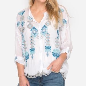 Johnny Was Bali Button Down Embroidered Blouse